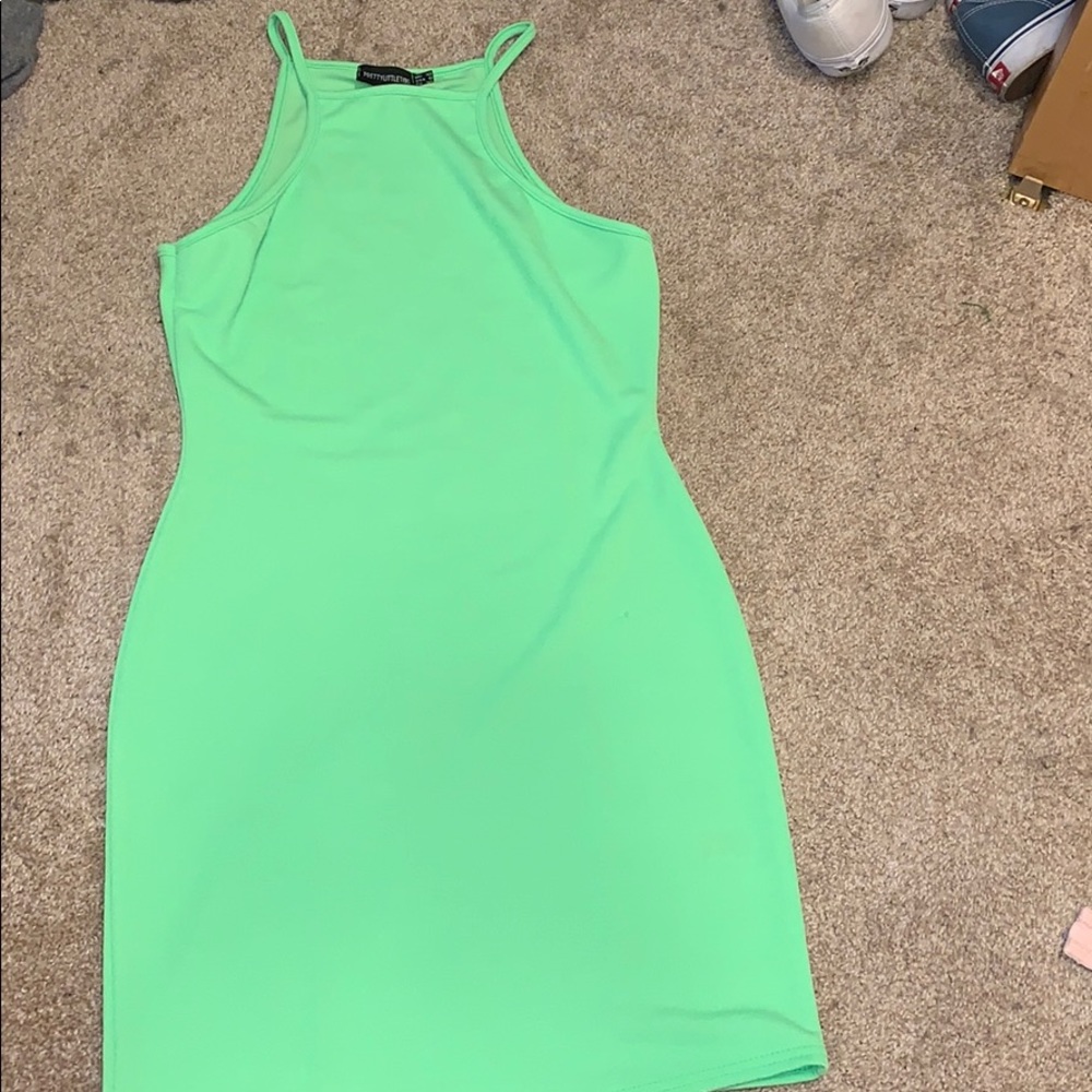 Prettylittlething mini dress neon green, worn once